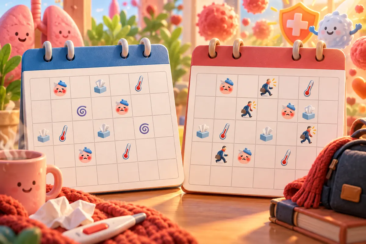 体調を崩した日は同じくらい。でも「休んだ日」には差が出た