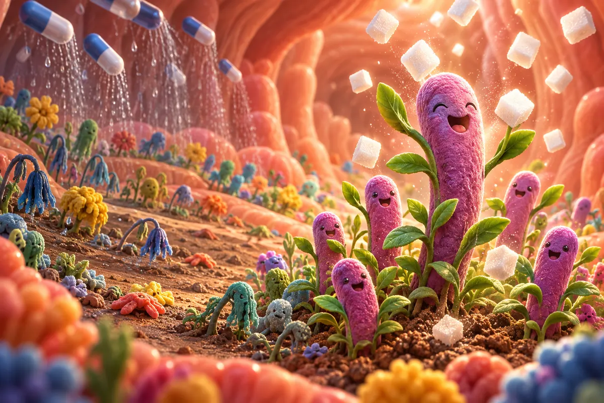 抗生物質で空いたすき間に、砂糖をエサにした特定の菌がはびこるのかもしれない