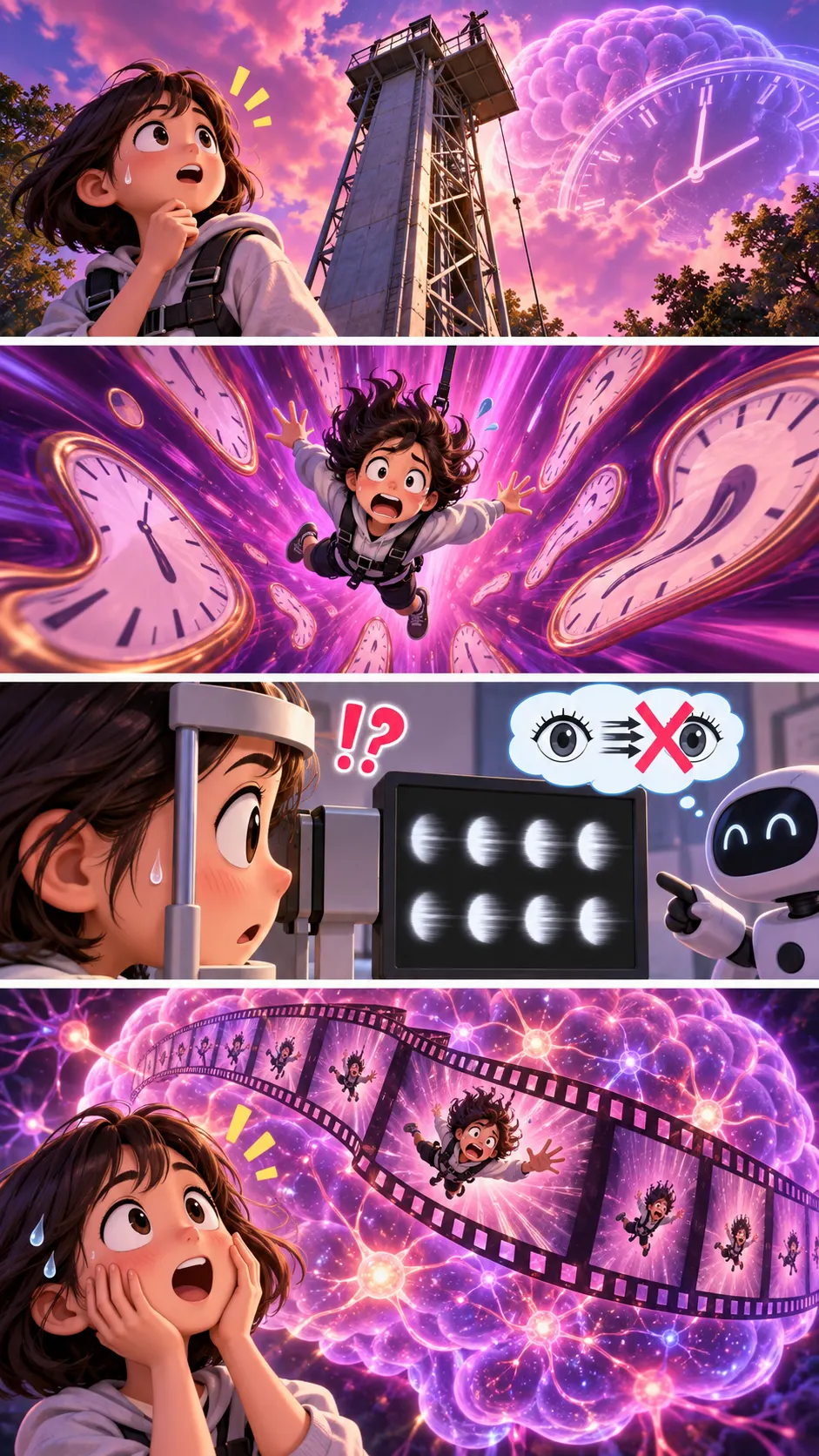 【共通テストに出た】怖いと時間がスローになるは本当?31m落下実験の答えの4コマ漫画
