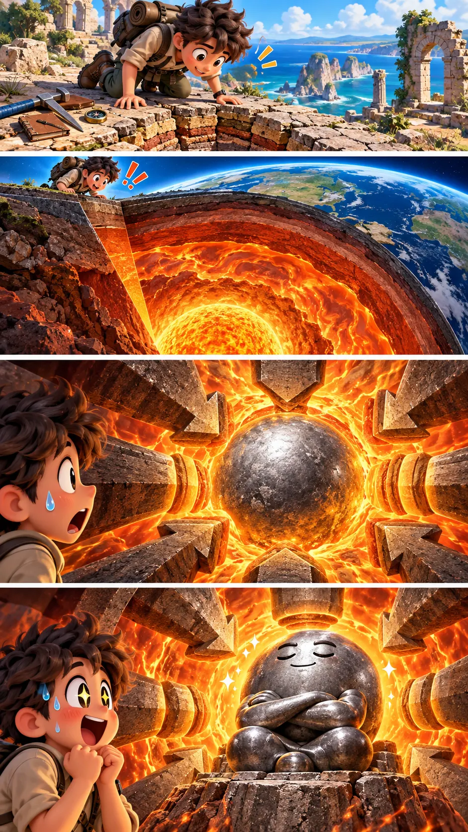 地球の中心は約6000℃。足もとの真下に「太陽の表面」並みの熱があったの4コマ漫画
