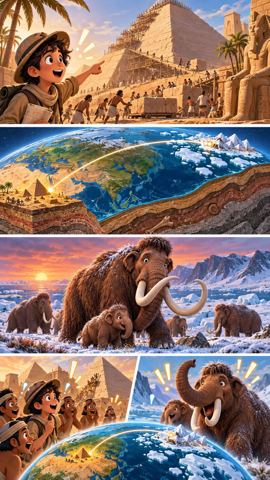ピラミッドが建てられていた頃、北極海の島ではまだマンモスが生きていたの4コマ漫画