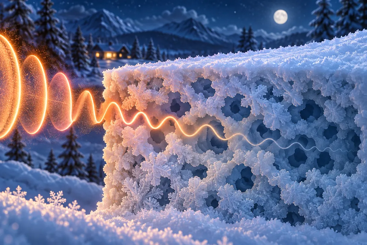 すき間だらけの新雪が、音の波を迷路に閉じ込めて弱める