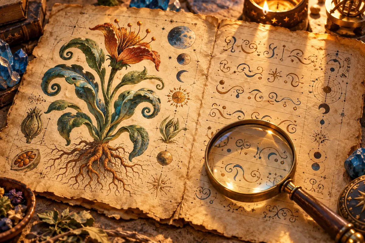 植物・天体・薬草などの絵が多く、中身は「本草書」に似ているとも言われる