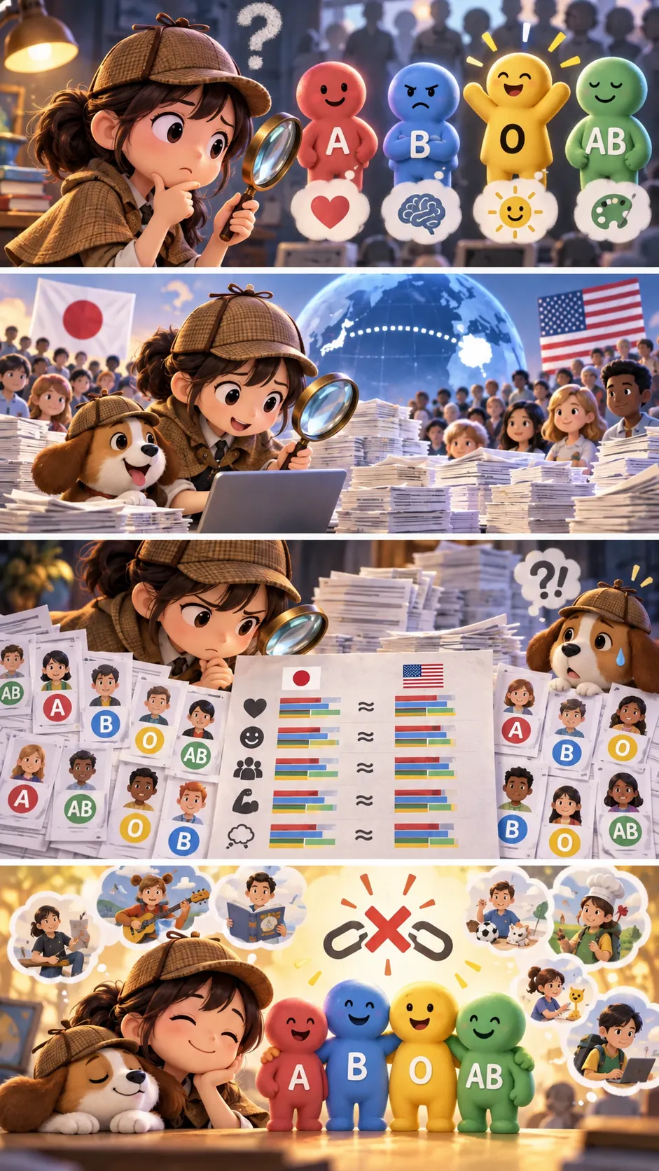 【検証】血液型で性格はわかる? 日米1万人超のデータが出した答えの4コマ漫画