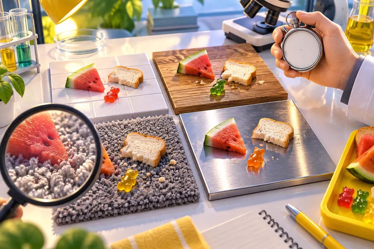 4種類の食べ物×4種類の床。何千回も落として確かめた