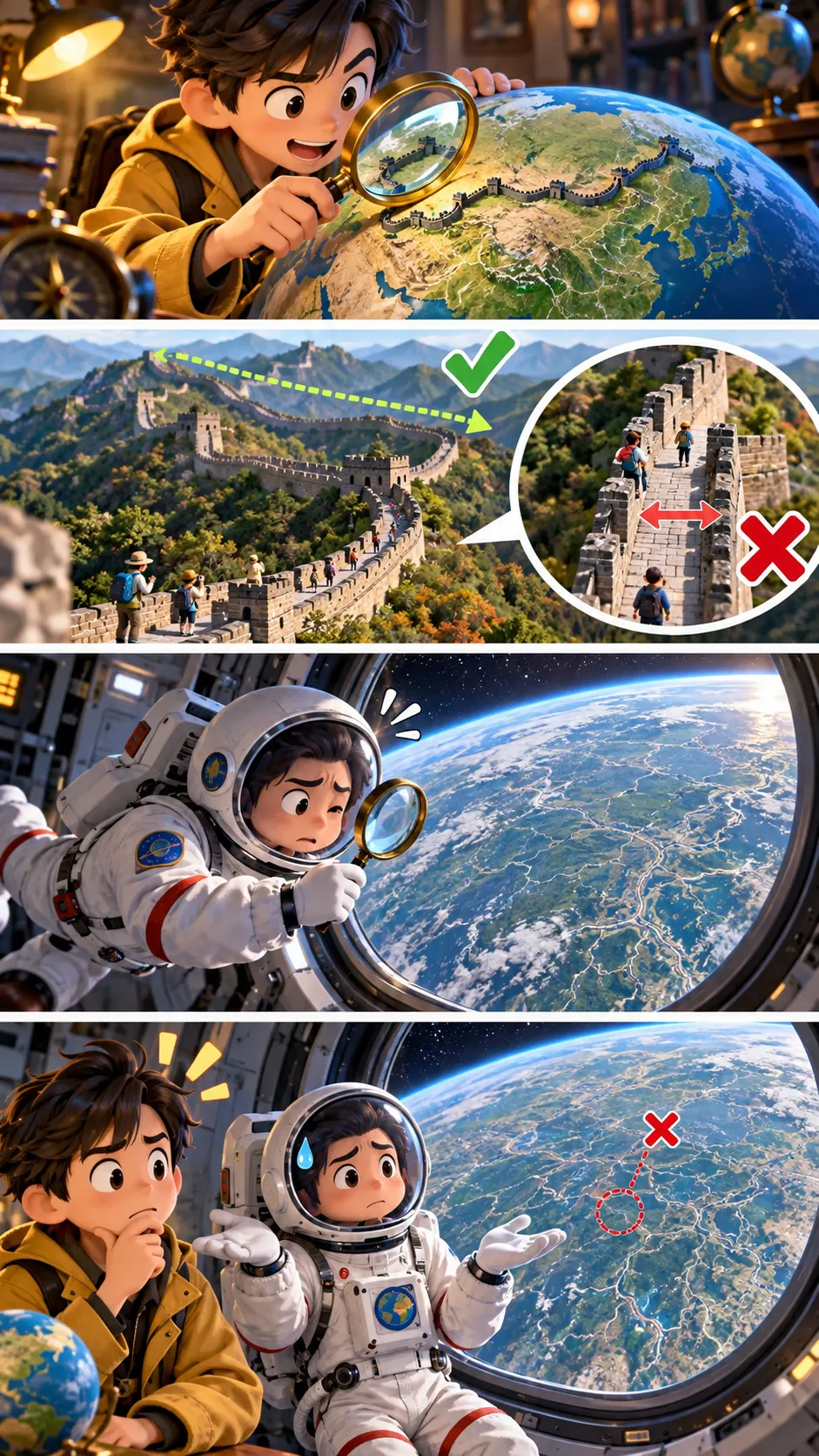 万里の長城は宇宙から見える? 中国初の宇宙飛行士の答えは「見えなかった」の4コマ漫画