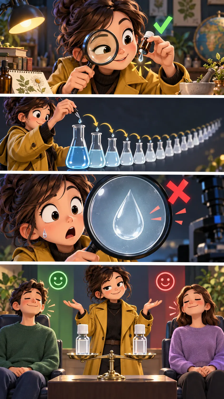 【検証】ホメオパシーの「薄めるほど効く」を計算したら、成分が1分子も残らなかったの4コマ漫画