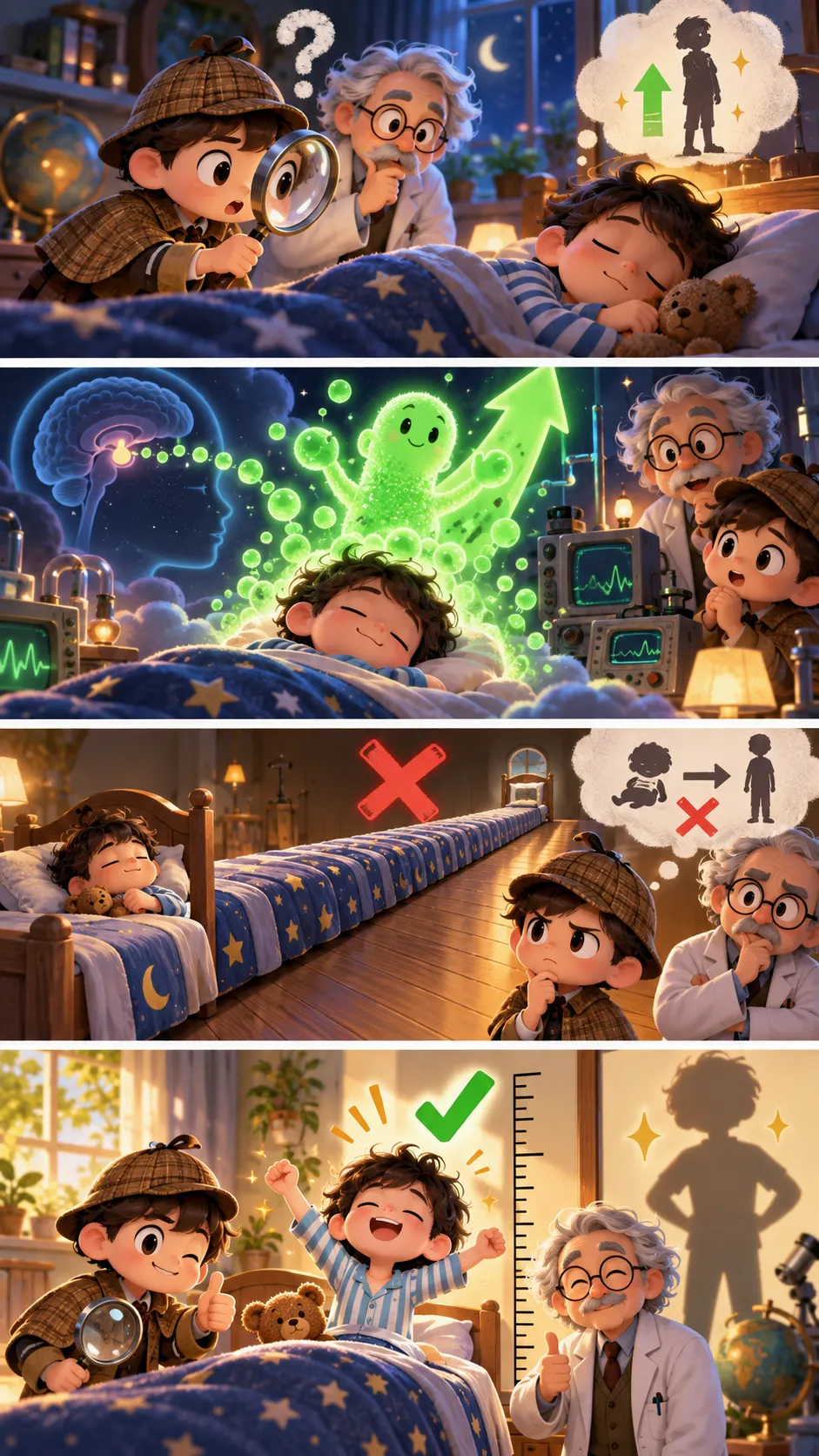 「寝る子は育つ」は科学的にホント? 成長ホルモンは"寝入りばなの深い眠り"にドッと出ていたの4コマ漫画
