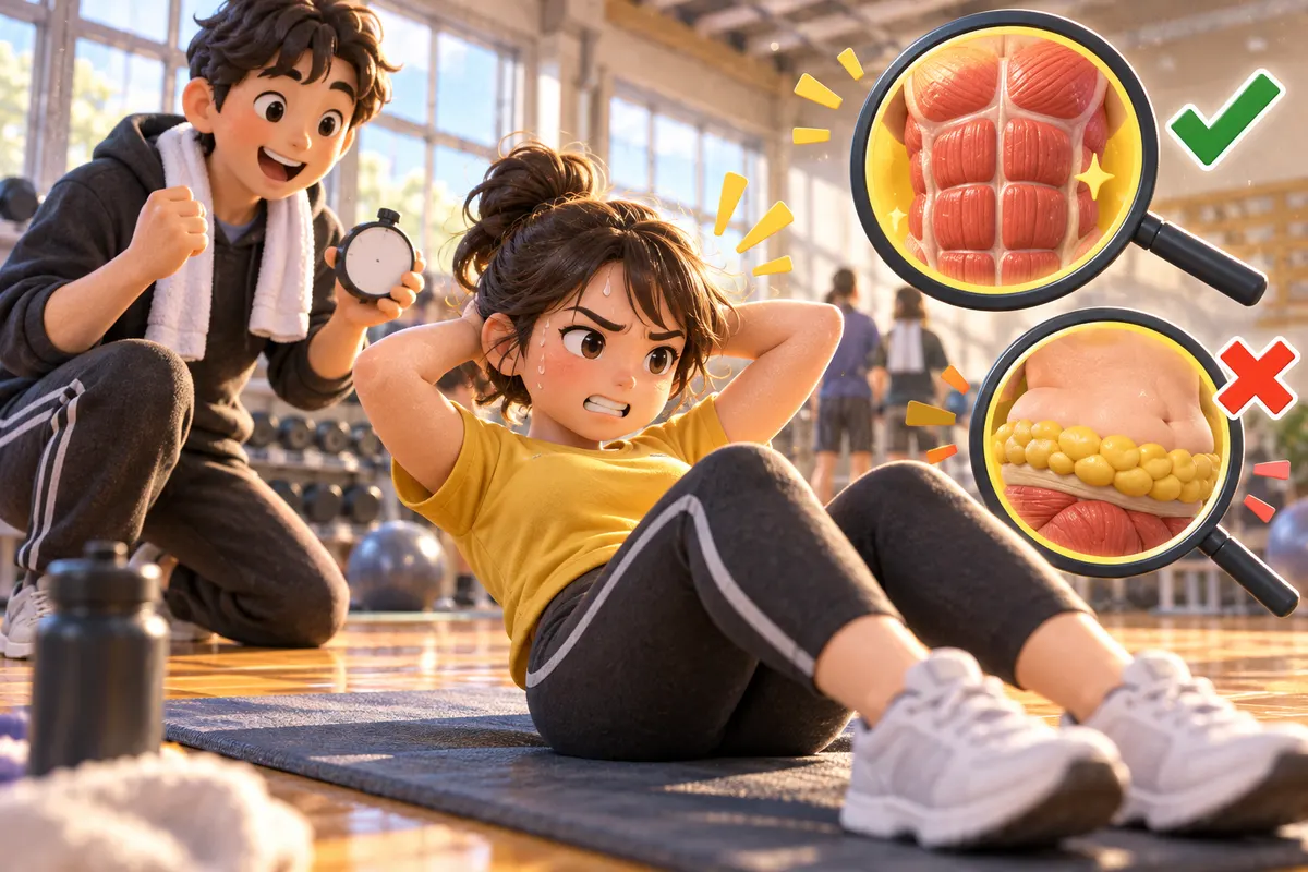 腹筋運動は筋肉を強くする。でも、お腹の脂肪だけを狙って減らすのはむずかしい