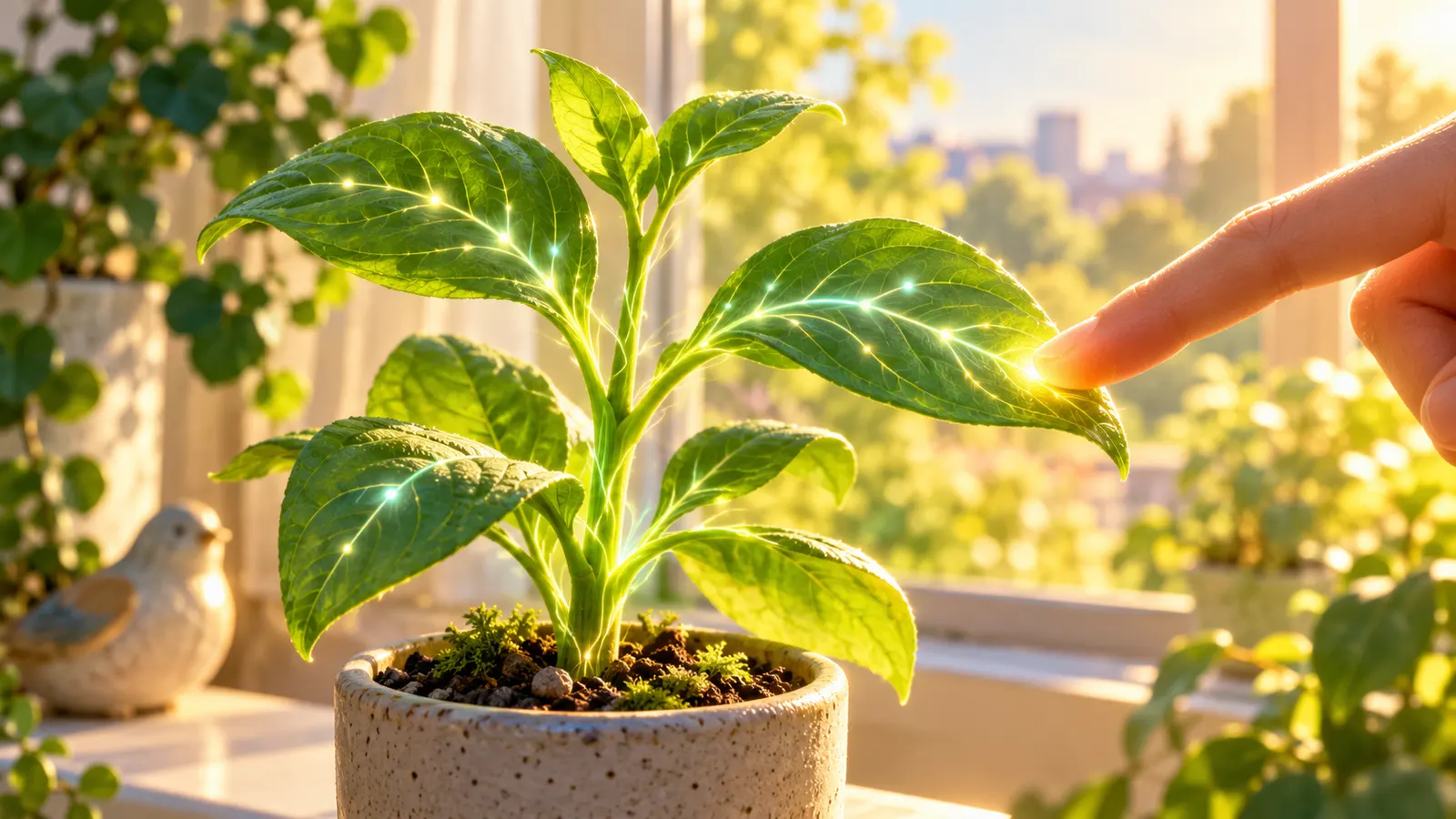 葉っぱを「なでなで」すると、植物は数十分で警戒モードに入るらしい
