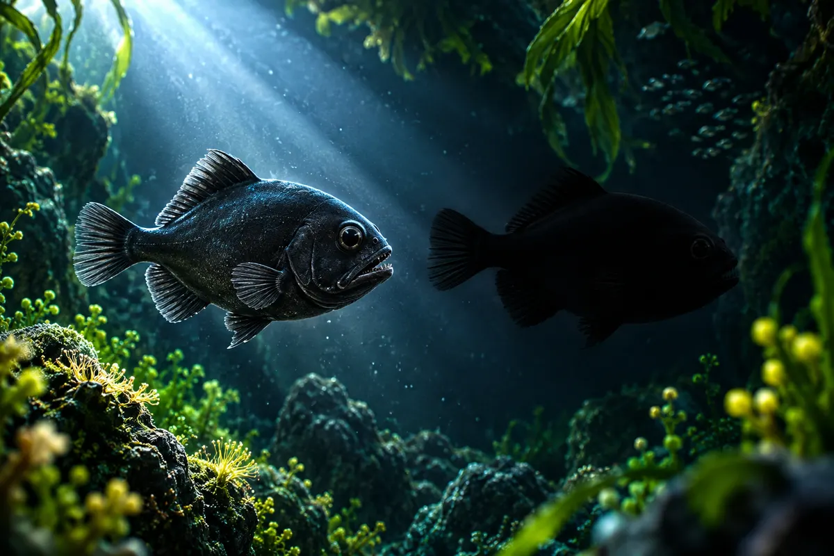 同じ光を当てても、超黒い魚は闇にとけこんでしまう。