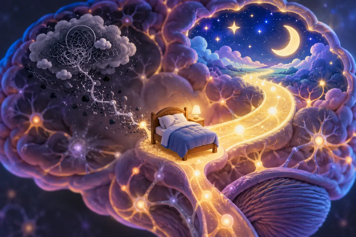 「ベッド→考えごと」の道を薄め、「ベッド→眠り」の道を太くする