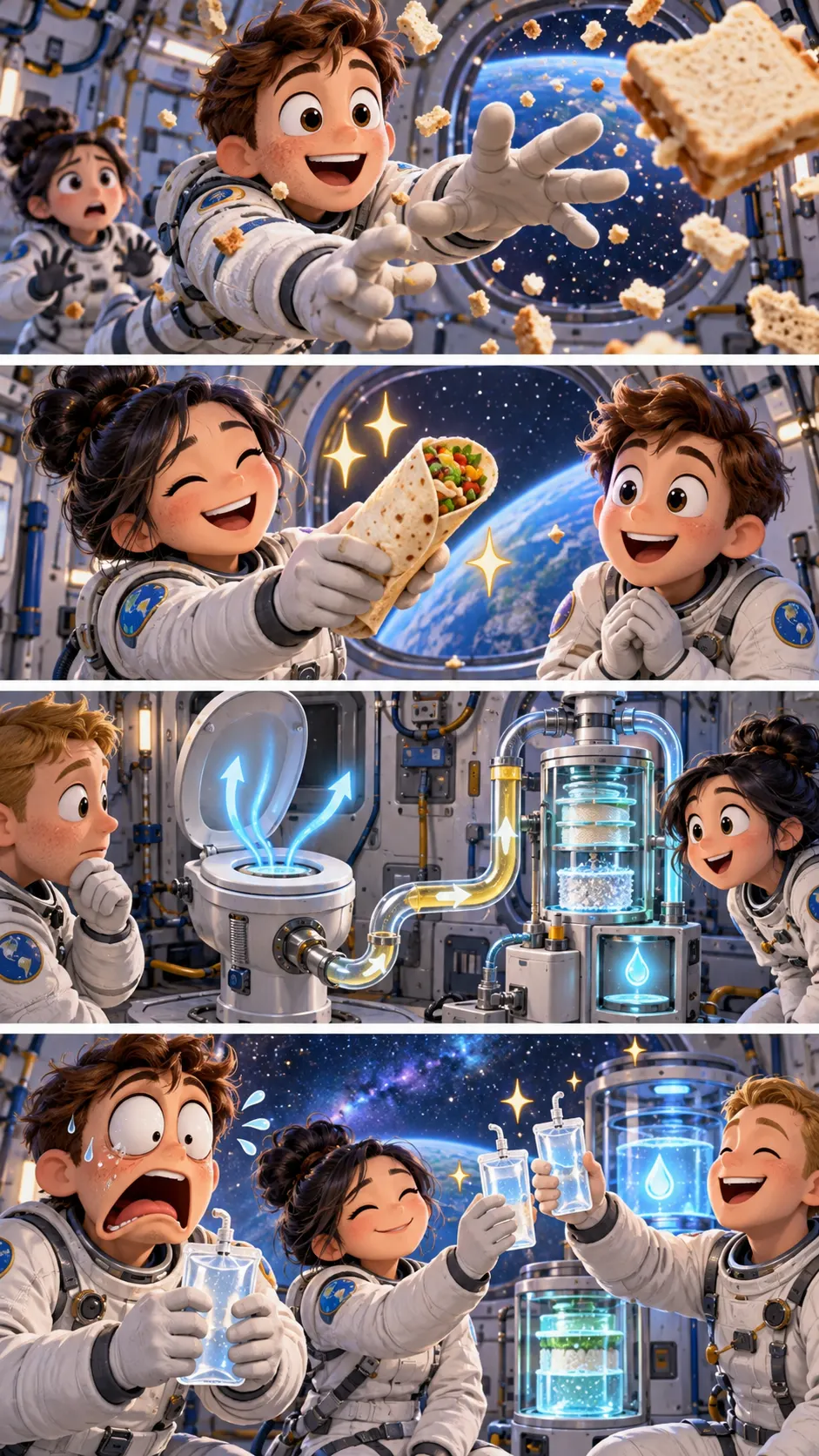 【ISSの暮らし】宇宙ではパンよりトルティーヤ。おしっこは“明日の飲み水”になるの4コマ漫画