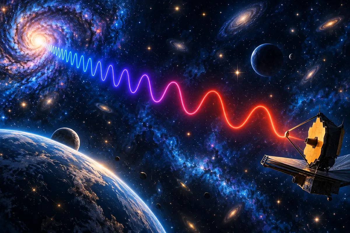 宇宙が膨張しているため、遠くの光ほど波長がのびて赤外線になる