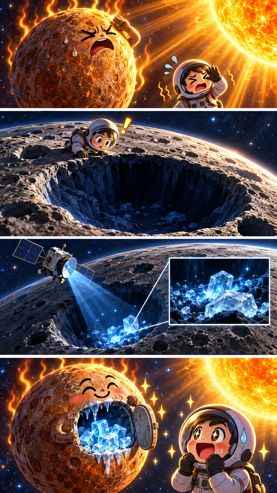 昼は430℃の水星に「氷」があった。太陽にいちばん近い惑星の“冷凍庫”の4コマ漫画