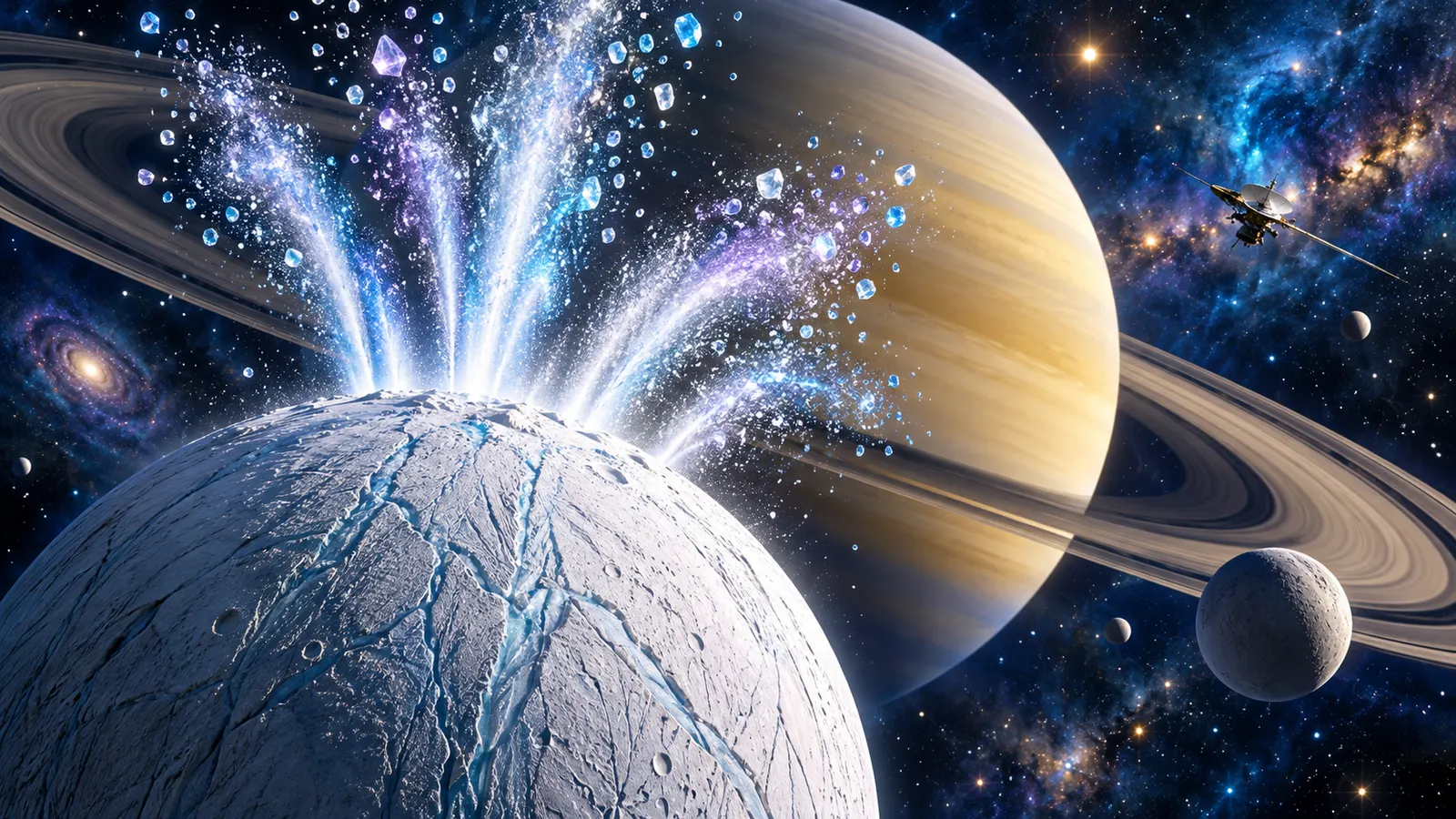土星の衛星が噴き出す氷の粒は「塩の種類ごと」に仕分けされていた