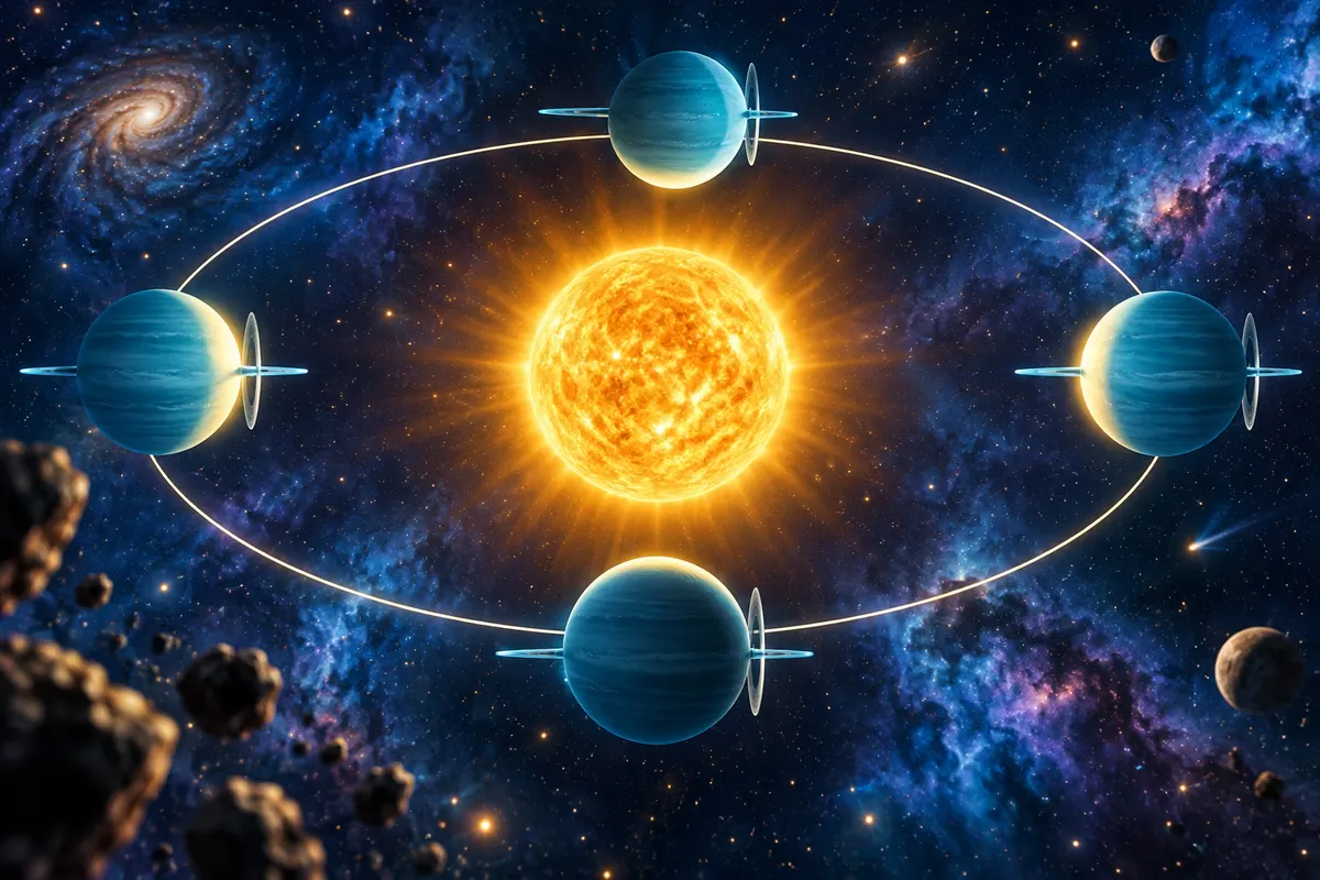 天王星は横倒しのまま公転するので、極が太陽を向き続ける時期がある
