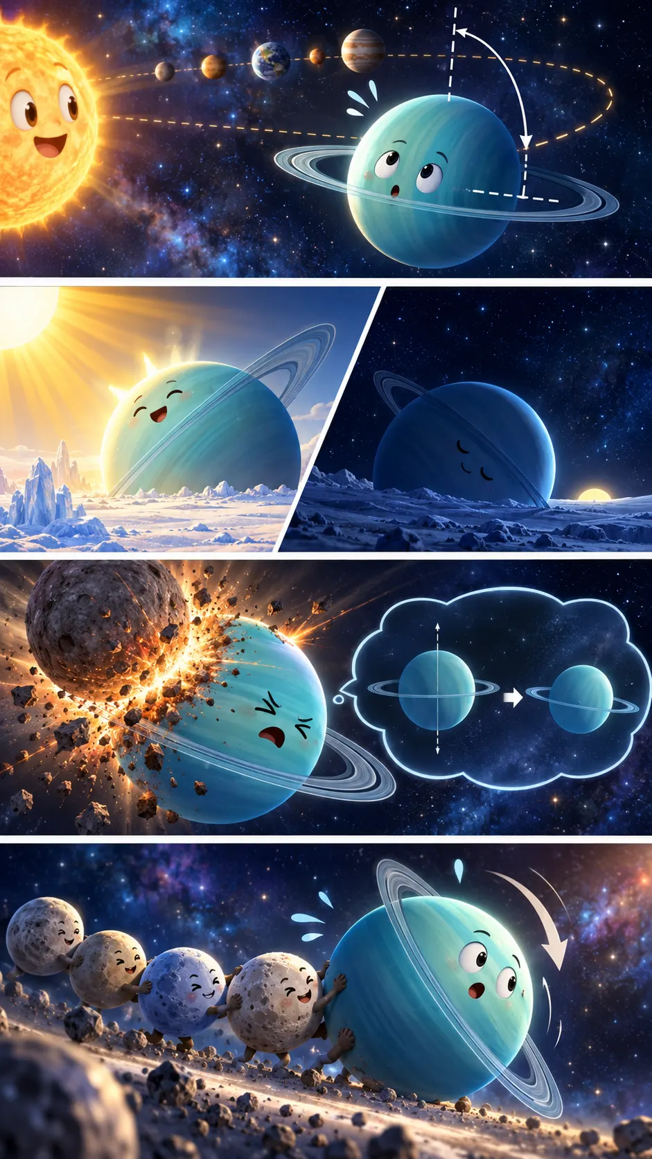 天王星は「寝ころんだまま」回っている。98度も傾いた惑星の謎の4コマ漫画