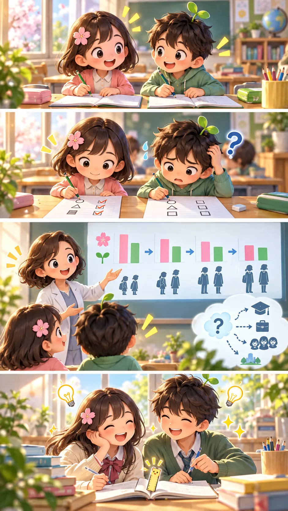 「早生まれは不利」はどこまで本当? 4月生まれと3月生まれ、テストの点から人間関係までの4コマ漫画