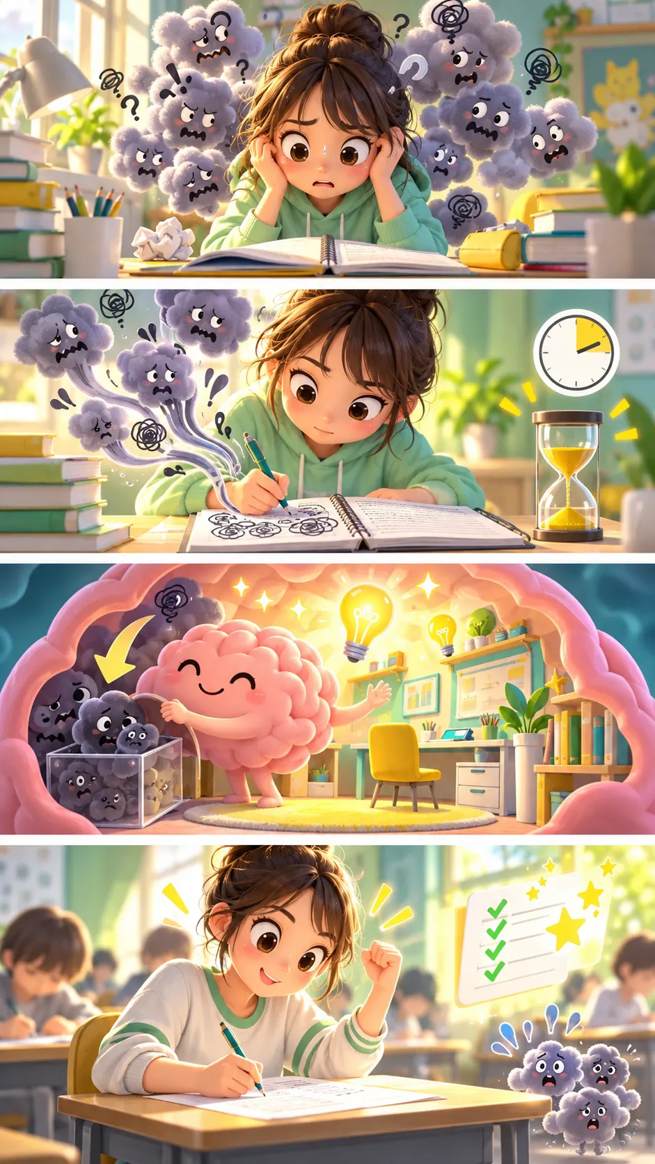 【Science掲載】試験直前の10分、不安を紙に書き出したら点数が上がったの4コマ漫画