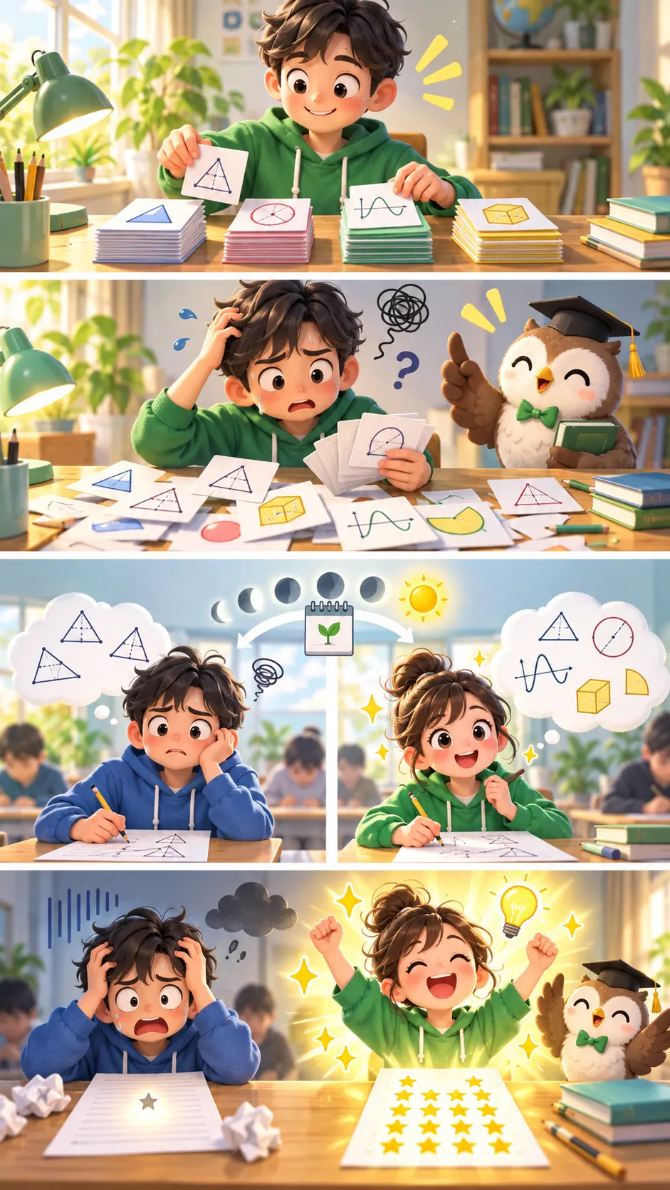 数学の問題は「単元ごと」より「ごちゃ混ぜ」で解け。1週間後の正答率が約3倍になった実験の4コマ漫画