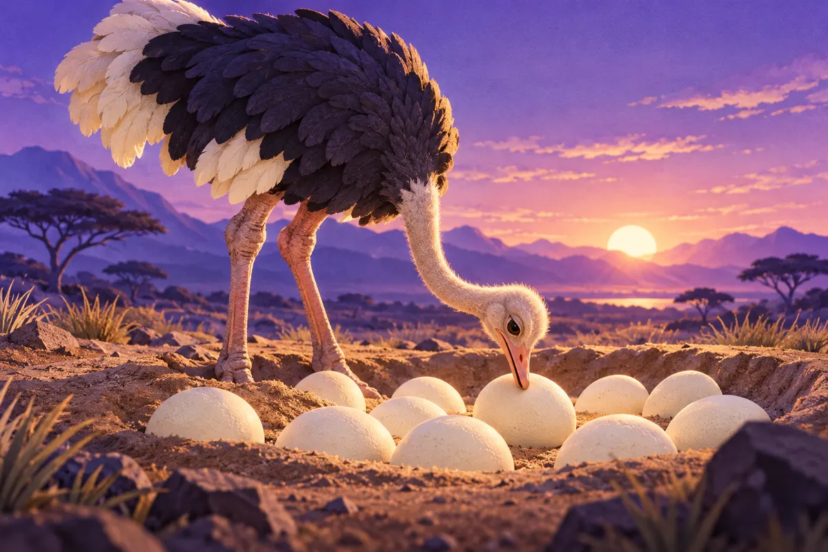 ダチョウは巣の卵を転がすとき、頭を地面近くまで下げる。これも「頭をうずめる」話のもとかもしれない。