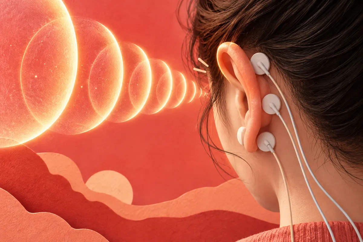 2020年の実験では、耳のまわりの筋肉に電極をはり、音を聞いているときの筋肉の電気を記録した。