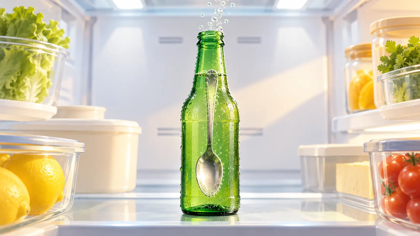 シャンパンのびんの口にスプーンをさしても、泡が抜けるのは止められない