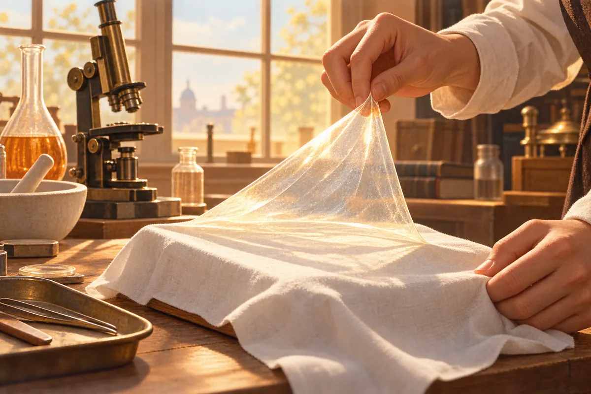 汚れない布を作るはずの膜は、布には硬すぎた。でも、布からはがすと、透明な薄い膜になった。