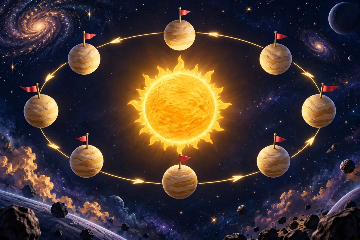 金星は、公転と逆向きに自転するので、太陽が早く空の元の位置に戻ってくる