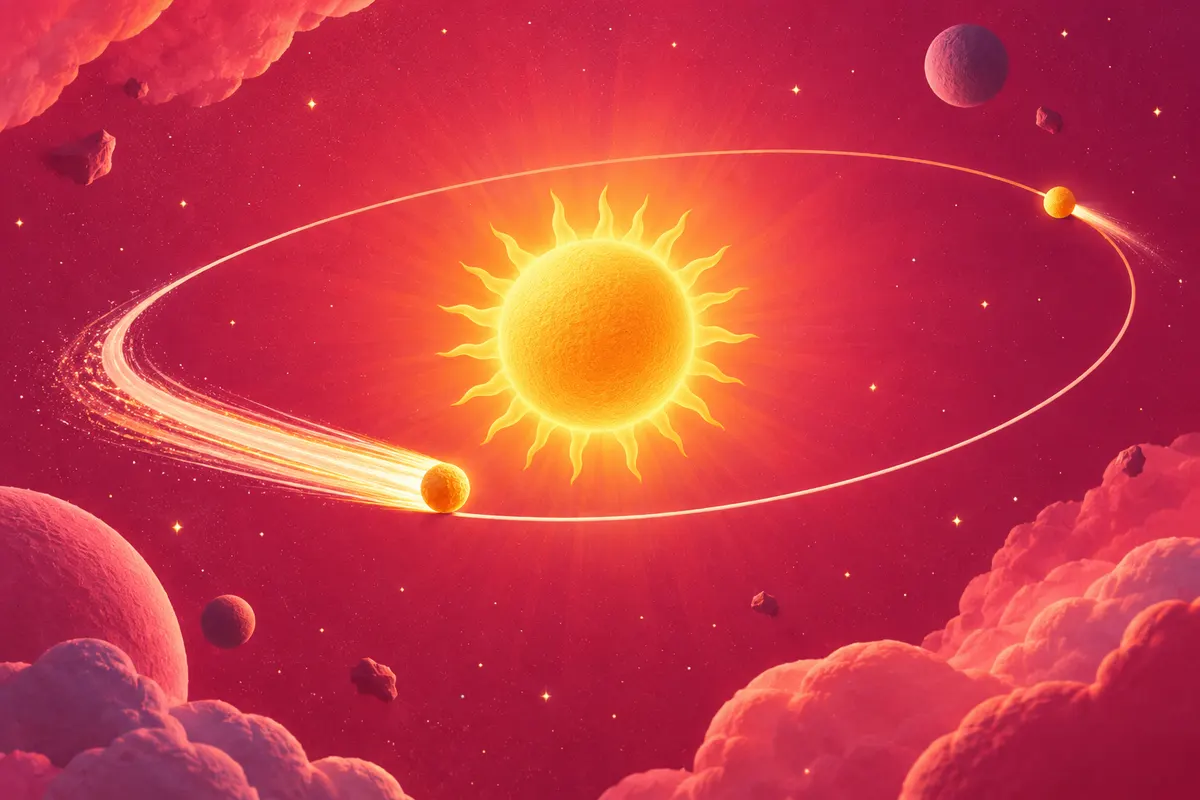 楕円の軌道を回る星は、太陽に近い所では速く、遠い所ではゆっくり進む。